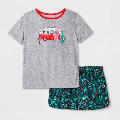 Photo 1 of Girls' 2pc Festive Camper Print Pajama Set - Cat & Jack Heather Gray XS