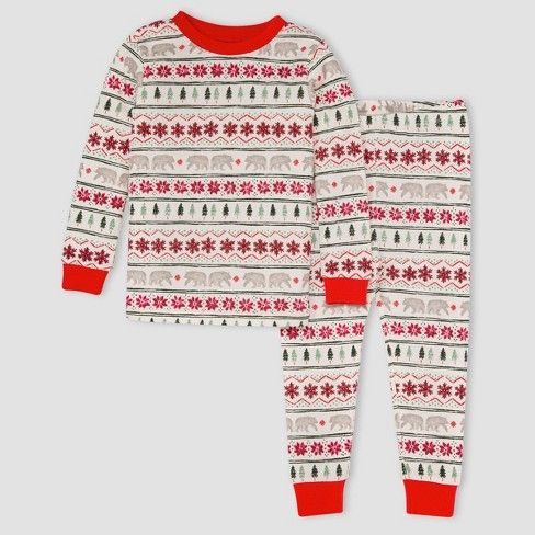 Photo 1 of Burt's Bees Baby Toddler Fair Isle Organic Cotton Tight Fit Pajama Set - Red 4T