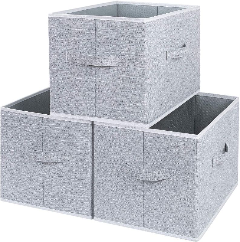 Photo 1 of DIMJ Storage Bins, Fabric Storage Basket for Shelves, Foldable Rectangular Closet Storage Organizer Bins, ( Gray, 3 Pack )
