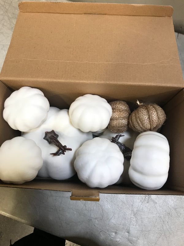 Photo 2 of AOLIGE 12 PCS White Pumpkins Decoration Fall Harvest Assorted Fake Pumpkins for Halloween Thanksgiving
