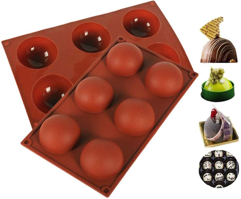 Photo 1 of 6 Holes Silicone Mold for Chocolate, Cake, Jelly, Pudding, Handmade Soap, Round Shape Half Sphere Baking Molds Non Stick, BPA Free Cupcake Baking Pan (2 Pack)
