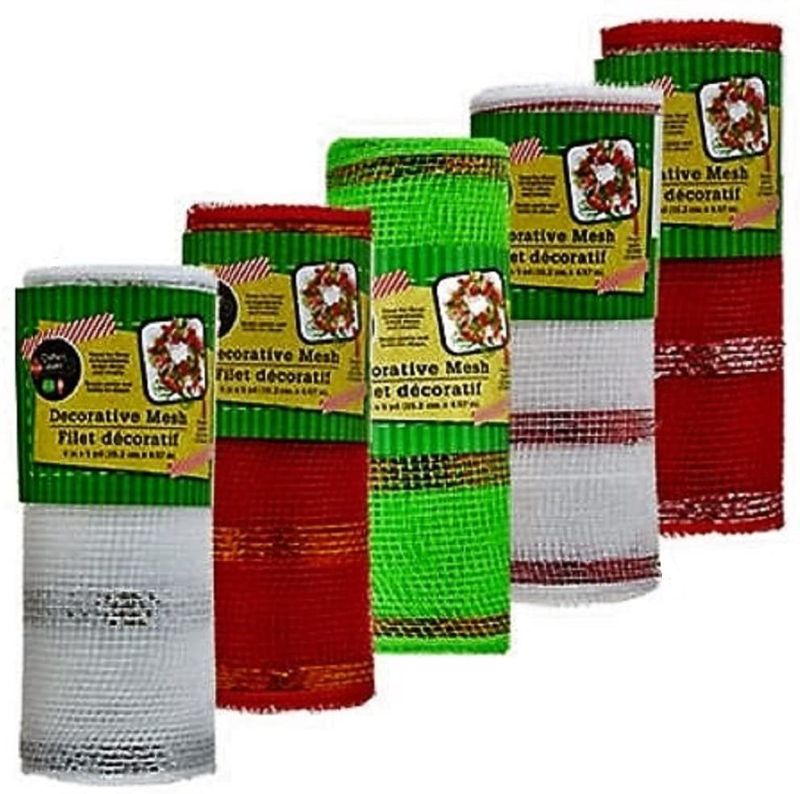 Photo 1 of Christmas Holiday Decorative Floral Mesh Ribbon Assortment, 5-ct Set
