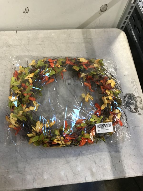 Photo 2 of Bibelot Fall Wreath 18 inch Artificial Leaves Wreath Autumn Twig Wreath Colorful Leaf Wreath for Front Door Wreath Thanksgiving Harvest Garland Rustic Style Home Decoration
