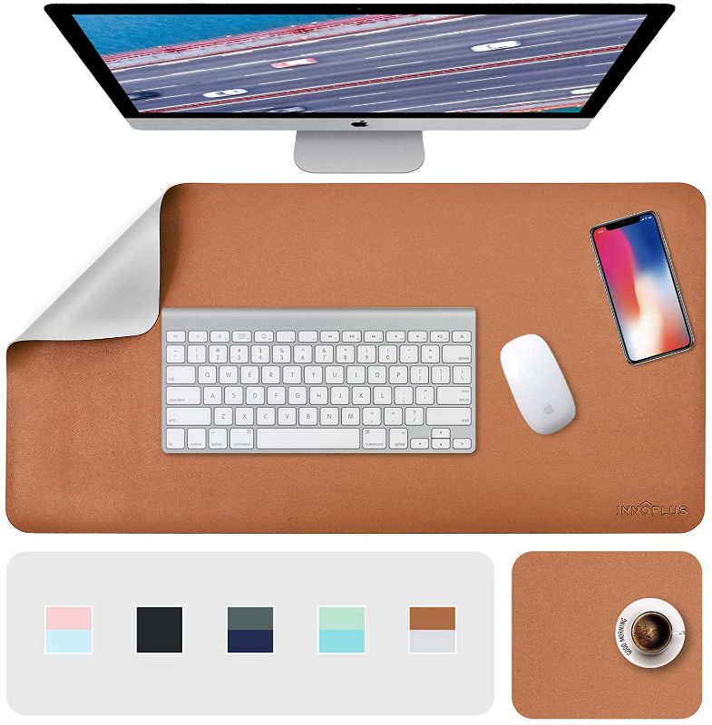 Photo 1 of Desk Pad, Desk Mat, Desk Blotter, Large Desk Pads Dual-Sided Brown/Gray, 31.5" x 15.7" + 8"x11" PU Leather Mouse Pad 2 Pack Waterproof, desk cover for Laptop, Home Office Table Protector Blotter Gifts
