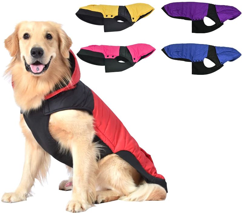 Photo 1 of Fragralley Dog Hoodie Warm Clothes Windproof Puppy Pullover Pet Dog Hoody Winter Clothes Dog Coat with Hat for Winter Cold Weather LARGE RED/BLACK