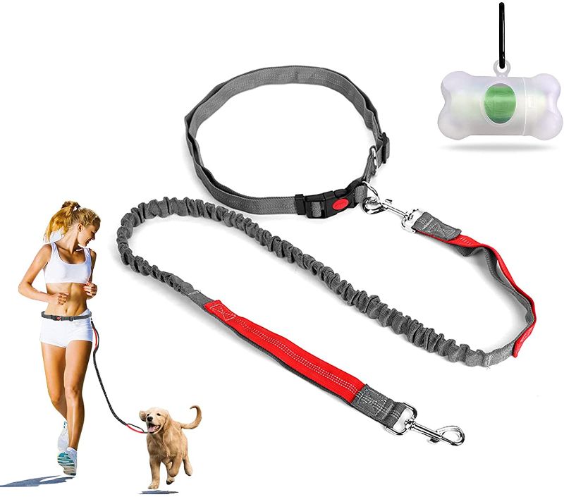 Photo 1 of Hands Free Dog Leash, Retractable Dog Running Leash, Elastic Bungee Dog Running Belt,Jogging Lead with Waist Belt for Dog Running, Walking,Hiking,Length Adjustable, Safety Buckle, 2 Control Handles
