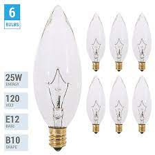 Photo 1 of 6 Pack 25CTC Chandelier 25W Bulbs 120V B10 Straight Torpedo Candelabra E12 Clear
