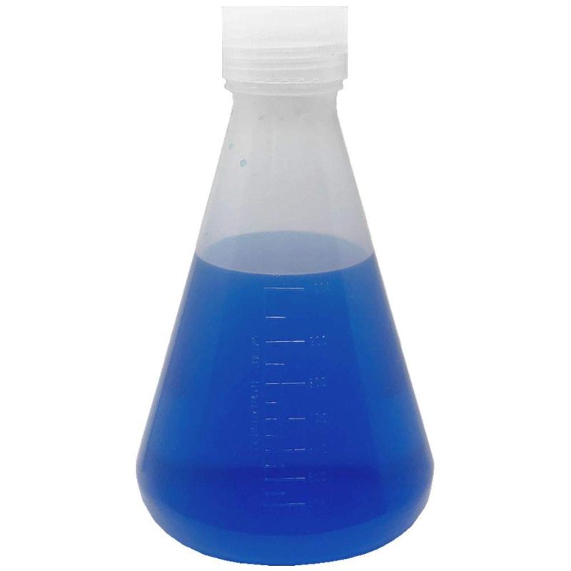 Photo 1 of 1000ml Plastic Erlenmeyer Flask with Screw Cap, Polypropylene, Molded Graduations, Karter Scientific 237S3 (Single)
