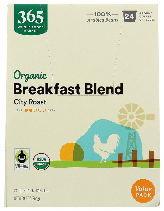 Photo 1 of 365 by Whole Foods Market, Organic Breakfast Blend Coffee Capsules, 0.39 Ounce (Pack of 24)
EXP 12/24/21