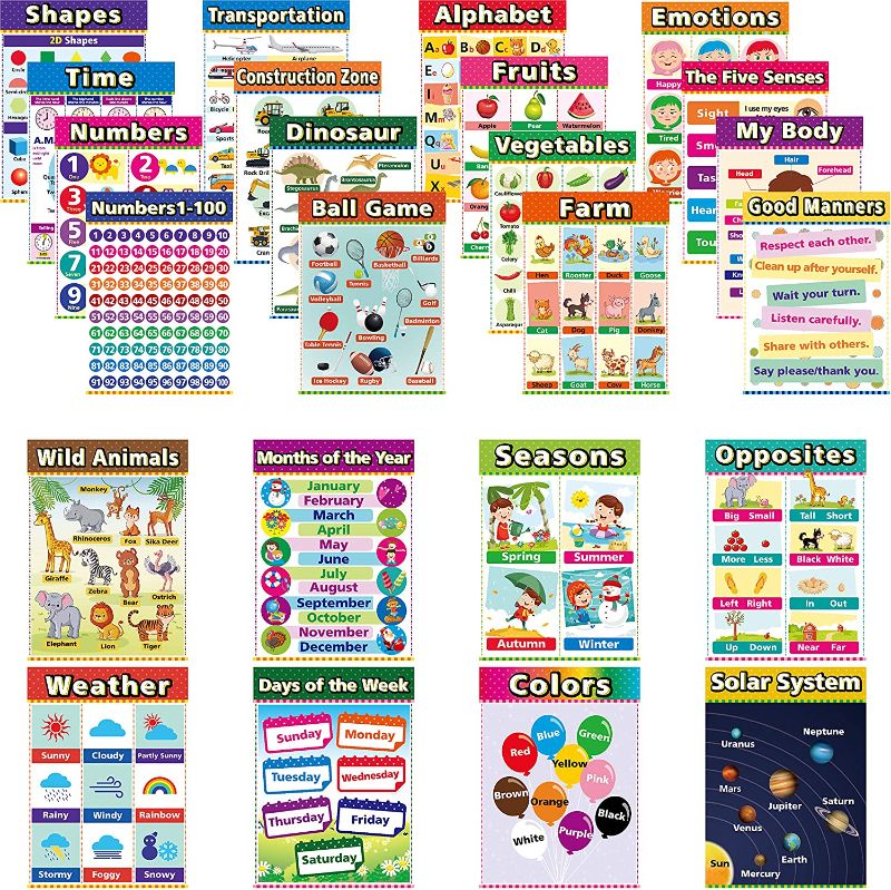 Photo 1 of 24 Pack Preschool Posters for Toddlers & Learning Poster for Kindergarten ? Emotions Posters for Classroom, Months of The Year, Days of The Week?Classroom Posters for Preschool
