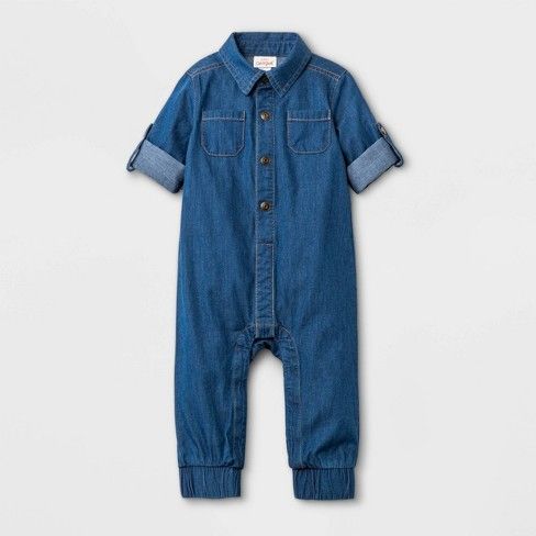 Photo 1 of Baby Denim Elevated Romper - Cat & Jack™ Medium Wash
