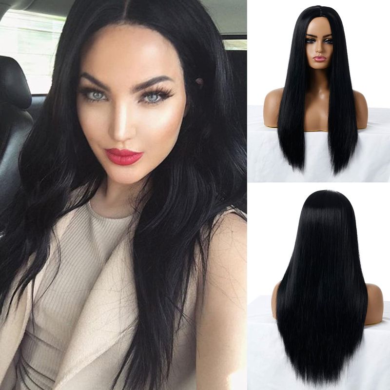 Photo 1 of GORWAVCI 26" Synthetic Wigs for Women NONE Lace Middle Parting Natural Looking Long Straight Cosplay Halloween Party Wig