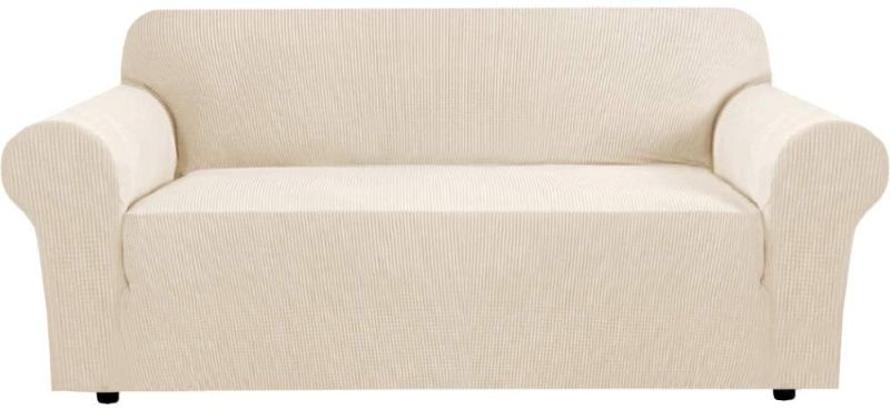 Photo 1 of H.VERSAILTEX Stretch Sofa Covers for 3 Cushion Couch Covers Sofa Slipcovers for Living Room Feature Thick Checked Jacquard Fabric with Elastic Bottom, Sofa Large - Natural