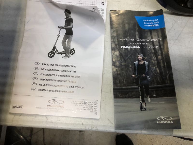 Photo 1 of Hudora 14724 Adult Folding Kick Scooter- 2 Big PU Wheels Scooter 205 mm, Adjustable Bar, Reinforced Deck, Kick Scooter for Adult and Teens
