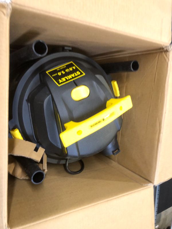 Photo 2 of STANLEY Wet/Dry Vacuum SL18115, Stainless Steel Tank, 5 Gallon 4HP Shop Vacuum, Portable Style Ideal for Home/Shop/Jobsite Dust Collection Job with Vacuum Attachments, Silver+Yellow
