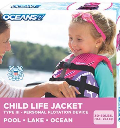 Photo 1 of Oceans7 New & Improved US Coast Guard Approved, Child Life Jacket, Flex-Form Chest, Open-Sided Design, Type III Vest, PFD, Personal Flotation Device, Pink and Berry