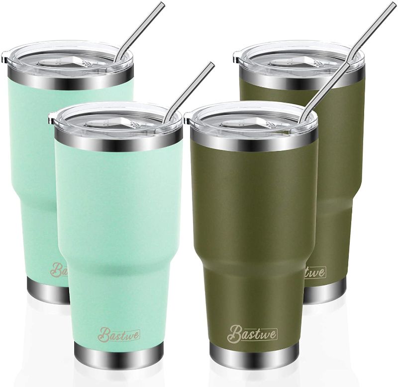 Photo 1 of 3 Pack 30oz Vacuum Insulated Tumblers, Bastwe Double Wall Stainless Steel Travel Tumblers with Lids and Straws for Home, Office, School, Works Great for Ice Drink, Hot Beverage (Seafoam + Olive Green)