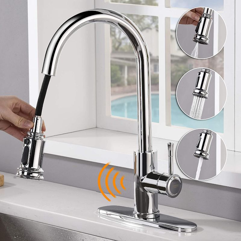 Photo 1 of AMAZING FORCE Touchless Kitchen Faucet with 3 Modes Pull Down Sprayer, Single Handle Automatic Motion Sensor Kitchen Sink Faucet with Fingerprints Resistant, Chrome 1.8 GPM (possibly missing pieces) 