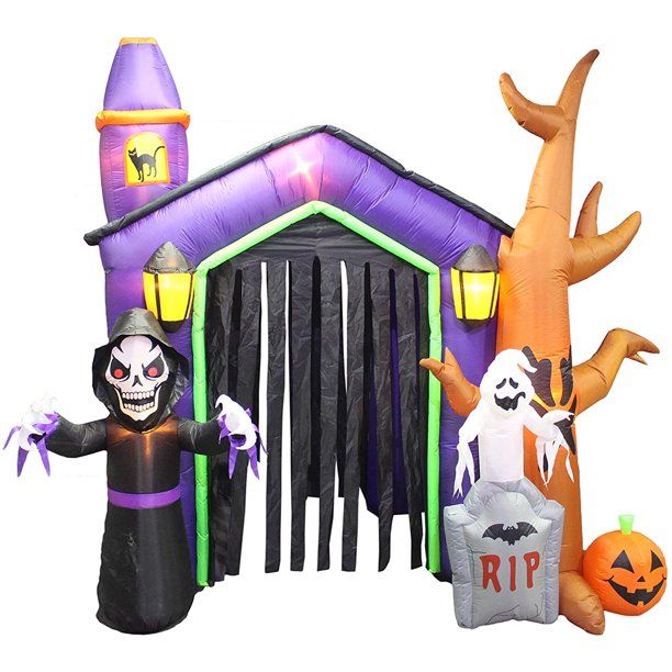 Photo 1 of  (fan is functional)  8.5 Foot Halloween Inflatable Haunted House Castle with Skeleton, Ghost & Skull