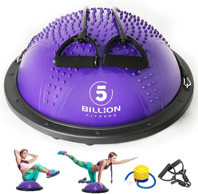 Photo 1 of 5BILLION 58cm Anti Slip Balance Ball Trainer Half Yoga Exercise Ball with Resistance Bands Foot Pump for Full Body Workout, Strength Exercise, Core Training, Home Gym Workout Supports up to 800LBS
