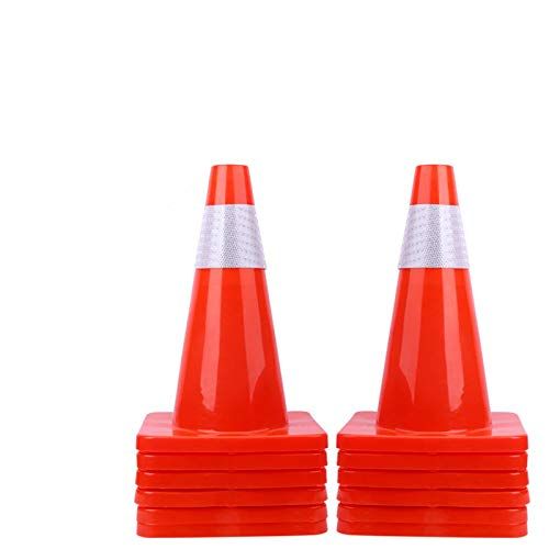 Photo 1 of [ 12 Pack ] 18" Traffic Cones PVC Safety Road Parking Cones Weighted Hazard Cones Construction Cones for Traffic Fluorescent Orange w/4" Reflective Strips Collar
