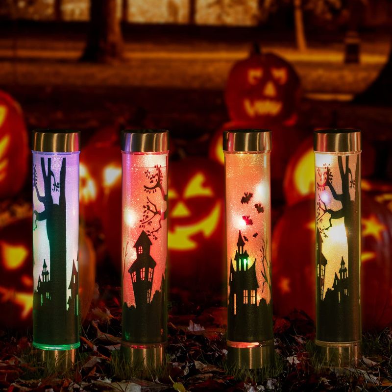 Photo 1 of 4 Pack Solar Pathway Lights Outdoor Halloween Decorations Color Changing LED Solar Powered Path Garden Lights
