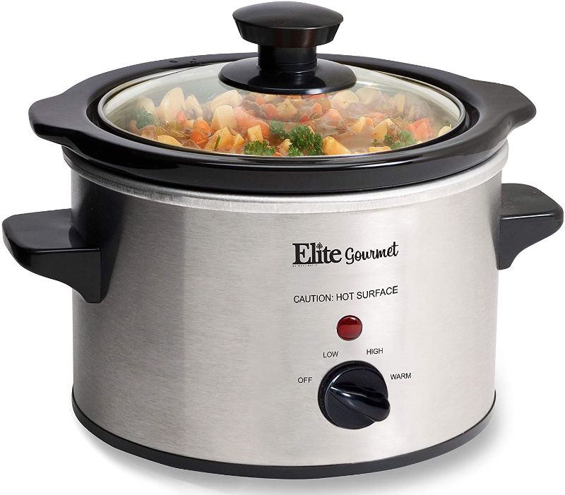 Photo 1 of Elite Gourmet MST-250XS Electric Slow Cooker Ceramic Pot, with Adjustable Temp, Entrees, Sauces, Soups, Roasts, Stews & Dips, Dishwasher Safe (1.5 Quart, Stainless Steel)
