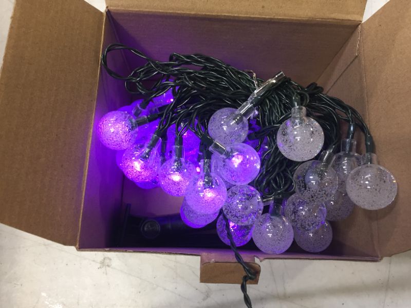 Photo 2 of Solar Halloween Lights Outdoor Waterproof - 36Ft 60 Led Solar Powered Purple String Lights Outside Halloween Solar lights Outdoor with 8 Mode Solar Purple Lights for Garden Patio Yard Party Tree Decor
