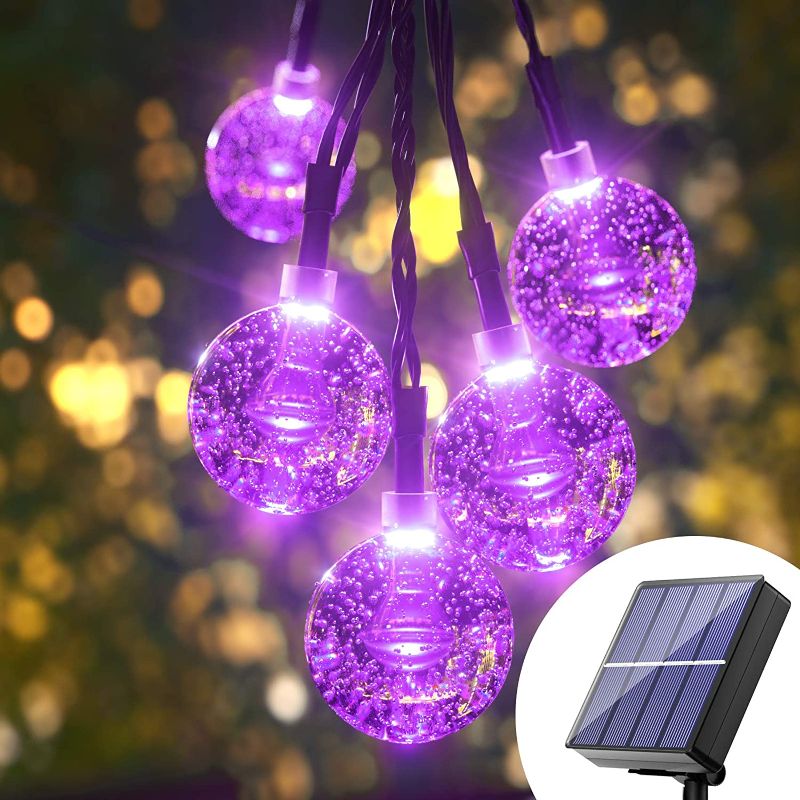 Photo 1 of Solar Halloween Lights Outdoor Waterproof - 36Ft 60 Led Solar Powered Purple String Lights Outside Halloween Solar lights Outdoor with 8 Mode Solar Purple Lights for Garden Patio Yard Party Tree Decor
