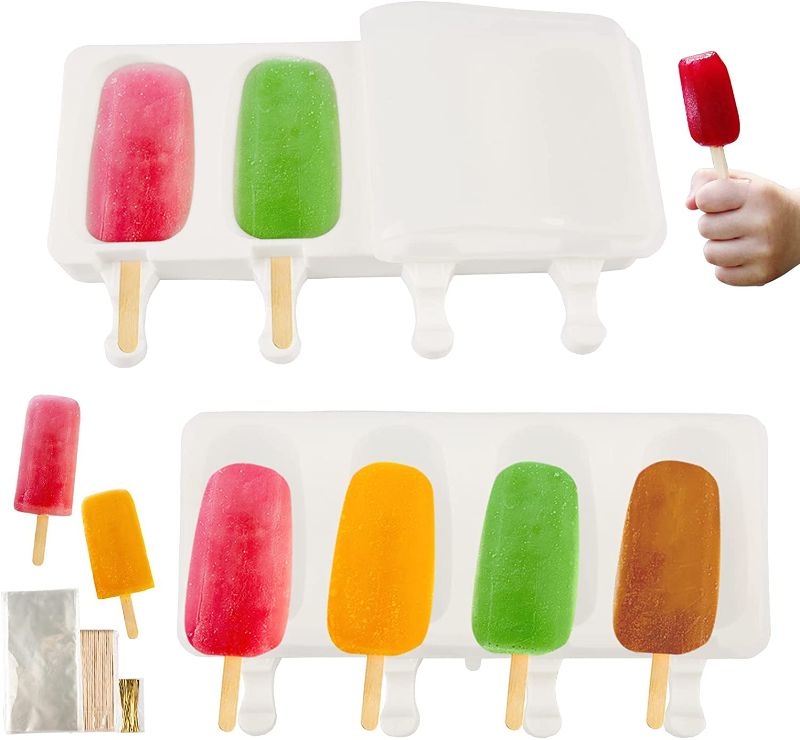 Photo 1 of 2 Pack Cakesicle Molds Silicone 4 Cavities Large Popsicle Mold Homemade Ice Cream Mold for DIY Ice Cream(White) 2 pack 