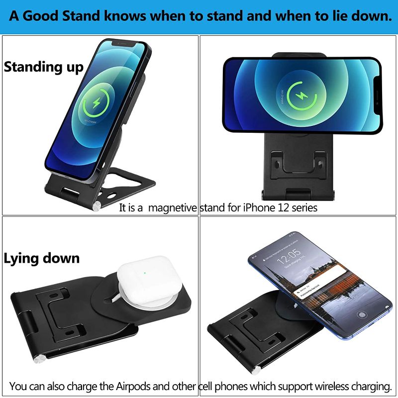 Photo 2 of BASYNOL Stand for Magsafe Charger(2021 New Upgraded),Fully Foldable, Adjustable Desktop Phone Holder Cradle Dock Compatible with iPhone 13 Pro Max/ 13 Pro/ 13/13 Mini/ 12 Pro Max/ 12 Pro/ 12/12 Mini
