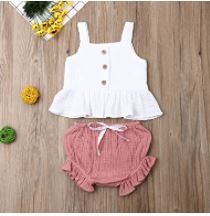 Photo 2 of Toddler Kids Baby Girl Tank Set Summer Bloomer Cotton Ruffle Crop Top+ Bowknot Shorts Outfits 2PCS Clothes size 4-5Y
