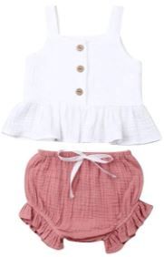 Photo 2 of Toddler Kids Baby Girl Tank Set Summer Bloomer Cotton Ruffle Crop Top+ Bowknot Shorts Outfits 2PCS Clothes size 4-5Y
