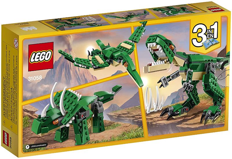 Photo 1 of LEGO Creator Mighty Dinosaurs 31058 Build It Yourself Dinosaur Set, Create a Pterodactyl, Triceratops and T Rex Toy (174 Pieces)
