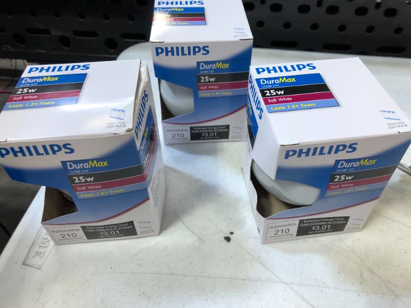 Photo 2 of 3 pack Philips 25W 120V G25 White Globe Bulb, E26 Base
