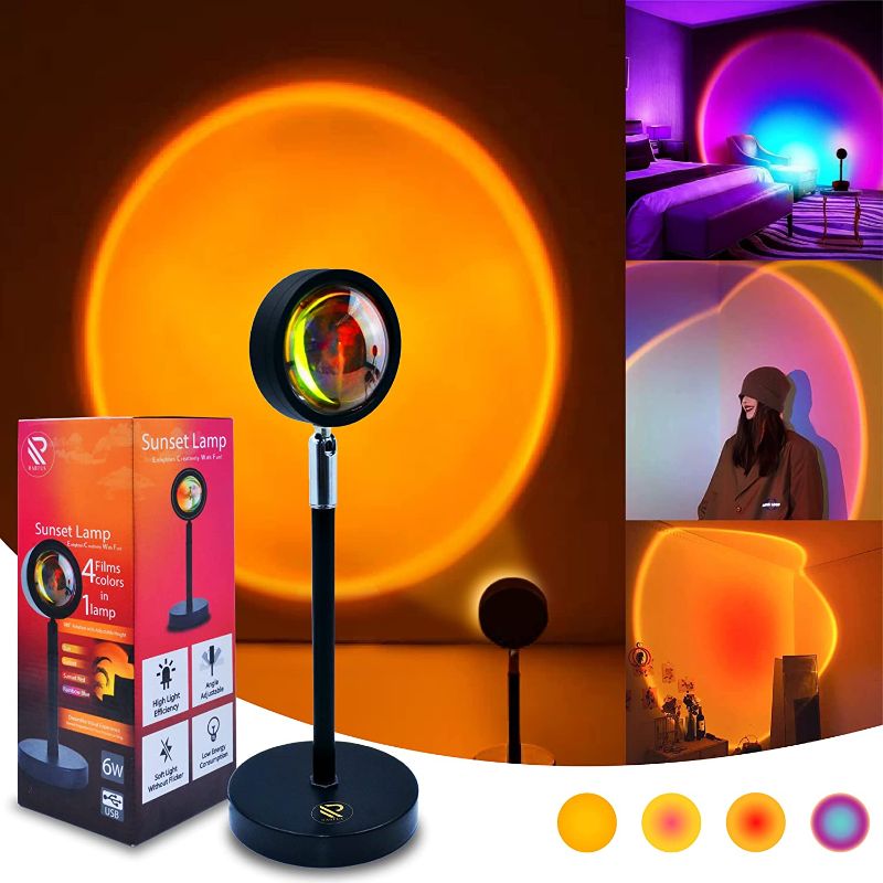 Photo 1 of Sunset Lamp LED Sunset Projection Lamp 180 Degree Rotation Adjustable Height USB Projector Sunlight Lamp Home Living Room Décor Sunset Light for Photography