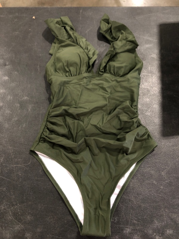 Photo 2 of CUPSHE Moss Green Ruffle One Piece Swimsuit (S)
