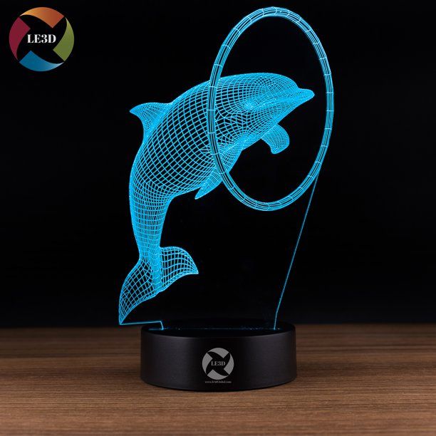 Photo 1 of 3D Optical Illusion Night Light - 7 LED Color Changing Lamp - Circus Dolphin
