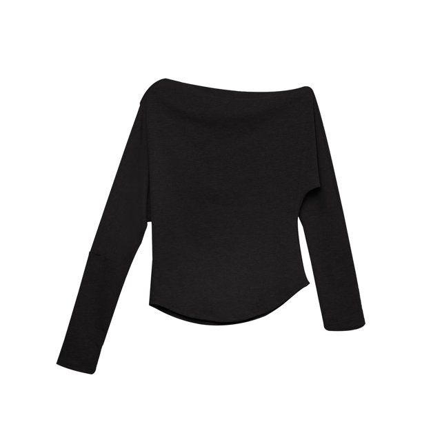 Photo 1 of CUPSHE Women's Long Sleeve Sweatshirt Black Oblique Neck Casual Pullover Tunic Tops, M
