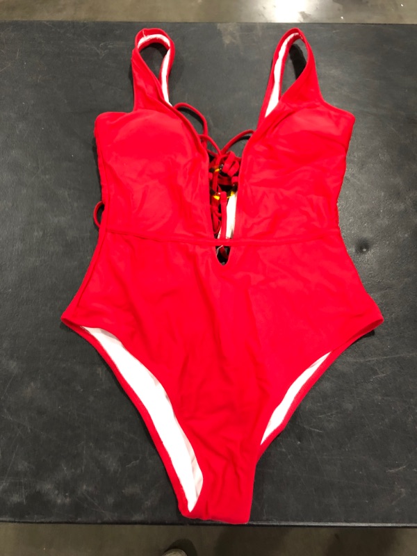 Photo 2 of CUPSHE Red Strappy Lace Up One Piece Swimsuit (M)
