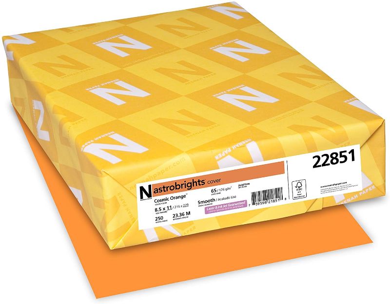 Photo 1 of Neenah Astrobrights Premium Color Card Stock, 65 lb, 8.5 x 11 Inches, 250 Sheets, Cosmic Orange

