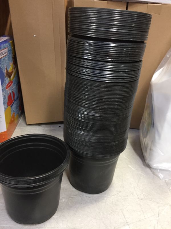 Photo 1 of 100 Pack - Black Garden Nursery Plastic Pots - 1/2 Gallon Flower Plant Container #CMPR99
