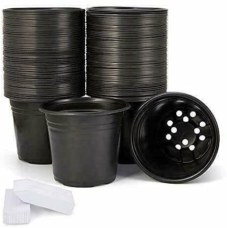 Photo 1 of 100 Pack - Black Garden Nursery Plastic Pots - 1/2 Gallon Flower Plant Container #CMPR99
