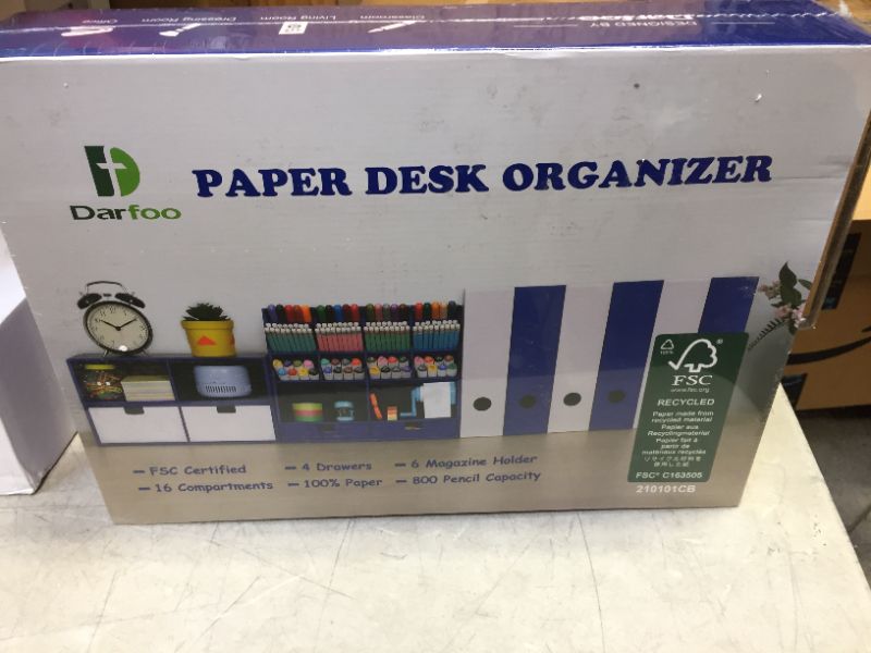 Photo 2 of Desk Organizer Set with 6 Magazine File Holder Organizer 4 Drawers & 16 Compartments - Huge Capacity Pen Holder for Home, School, Office Supplies, FSC Certified Cardboard, DIY Project, Blue
