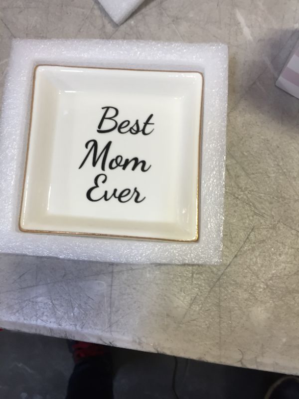Photo 2 of ElegantPark Birthday Gifts for Mom Ring Dish Best Mom Ever Jewelry Dish Thanksgiving Day Mother's Day Christmas Mom Gifts from Daughter Ceramic Trinket Plate