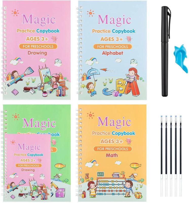 Photo 2 of Big Size Magic Practice Copybook for Kids, YOOVEE 10.5‘’×7.3‘’ Reusable Magic Practice Copy Book for Kids with Pens, Number Tracing Book for Preschoolers Age 3-6, Reusable Handwriting Workbook
