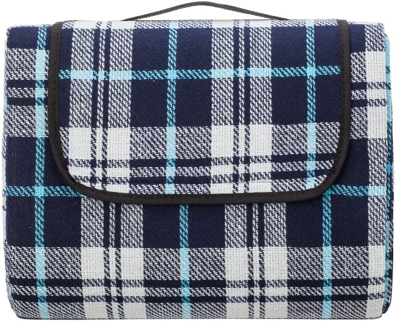Photo 1 of 
Extra Large Picnic & Outdoor Blanket with Waterproof Backing 90" x 80" White& Navy Blue