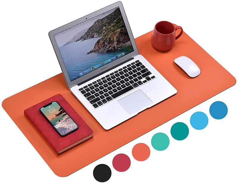 Photo 1 of Non-Slip Desk Pad (31.5 x 15.7"), Waterproof Mouse Pad, PU Leather Desk Mat, Office Desk Cover Protector, Desk Writing Mat for Office/Home/Work/Cubicle (Orange)