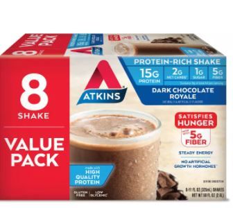 Photo 1 of Atkins Gluten Free Protein-Rich Shake, Dark Chocolate Royale, Keto Friendly, 8 Count (Ready to Drink)
exp 07/17/2022