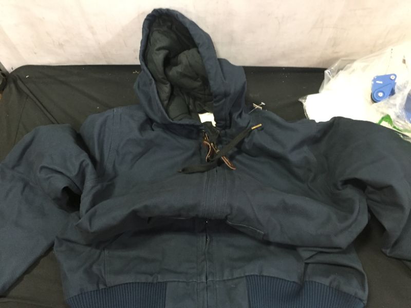 Photo 1 of heavy duty jacket hoodie color blue size large 